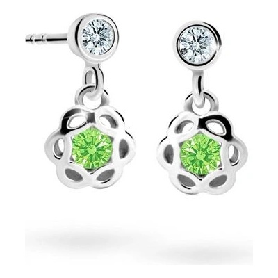 Danfil dětské náušnice kytičky C2179 z bílého zlata s kamínkem Peridot Green zapínání balónek