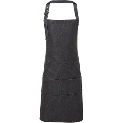 Premier Workwear Pracovní džínová zástěra za krk PR126 Black Denim 72x86cm