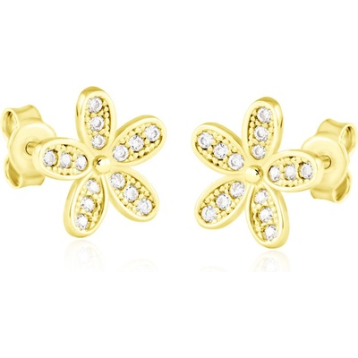 Gemmax Zlaté náušnice Květinky se zirkony na puzetu GLEYB-41601