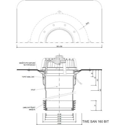Sanačný vpust s ohrevom TWE SAN BIT Typ: 160 BIT (186-200mm)