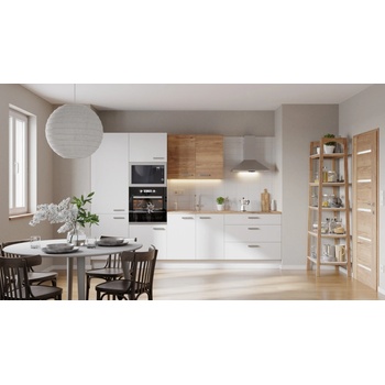 Kuchyňská linka Naturel 300 cm lesk bílá/dub EASYBLOK27BEZ