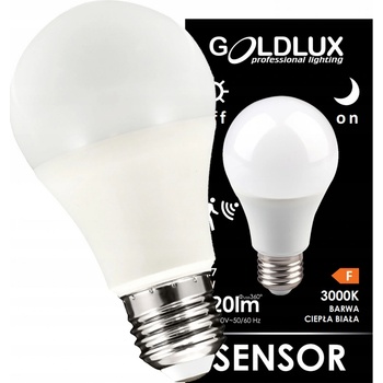 Polux GOLDLUX Polux LED žiarovka E27 A60 8W = 60W 720lm 3000K Warm 360° GOLDLUX Mikrovlnný senzor pohybu + súmraku