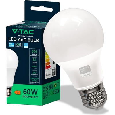 V-TAC E27 LED žiarovka 8,5W, 806lm, SAMSUNG chip, A60 Denná biela