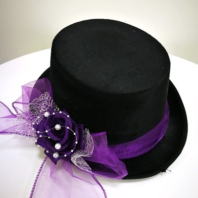 Cylindr černý s tm.fialovou kytkou – Zboží Dáma