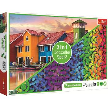 Trefl Двустранен пъзел Trefl от 900 части - Пристанище и Пеперуди (93248)