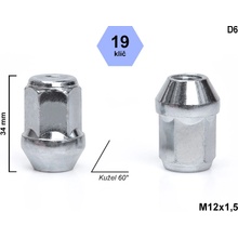 Kolová matice M12x1,5 kužel zavřená, klíč 19, D6, výška 34 mm