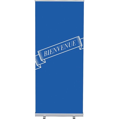 Jansen Display Set Roll-baneru Budget s vytištěným motivem, Přivítání, modrý, francouzština, 870 x 2080 mm