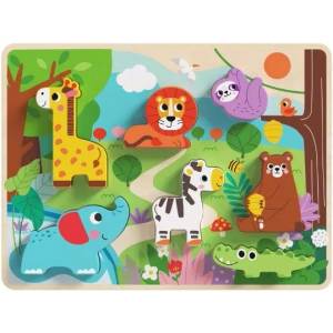 Tooky Toy Tooky Toy: Дървен пъзел с форми за лесно хващане - Животни (TH633)