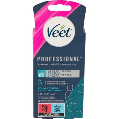 Veet Professional Voskové pásiky na tvár pre citlivú pokožku 20 ks
