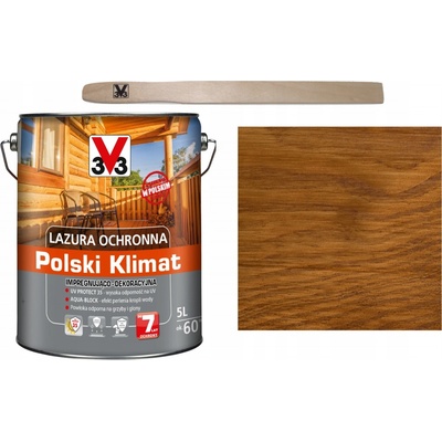 V33 Ochranná a dekorační lazura 7 let Polský Klimat 5l světlý dub