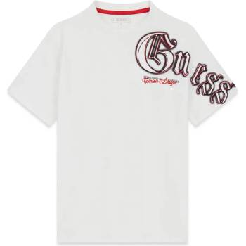 GUESS Oversize бяла тениска за момче с контрастен надпис Guess