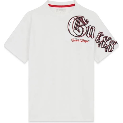 GUESS Oversize бяла тениска за момче с контрастен надпис Guess