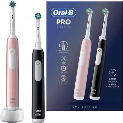 Oral-B Pro Series 1 Cross Action комплект електрически четки за зъби, 2 броя, черен/розов (8001090915191)