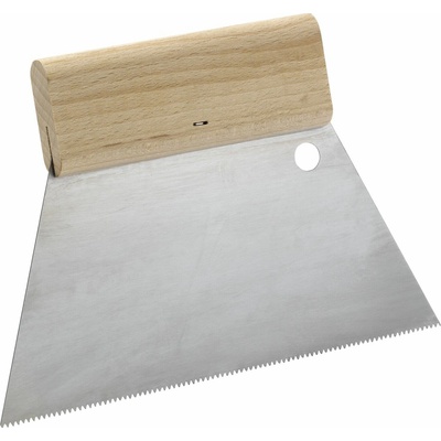 SCHULLER ozubená špachtle dřevěná rukojeť š. 180 mm špičaté ozubení 0,6 mm