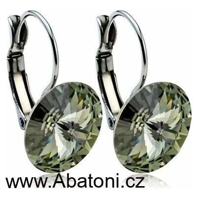 Swarovski Elements Rivoli vlepený krystal stříbrné náušnice visací šedé kulaté 31106.3 Black Diamond šedá černá kouřová