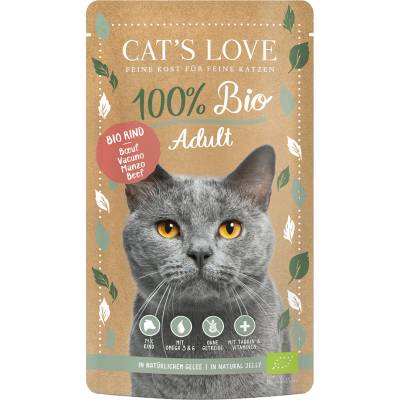 CAT’S LOVE 6х100г Adult Bio Cat's Love, консервирана храна за котки - био говеждо