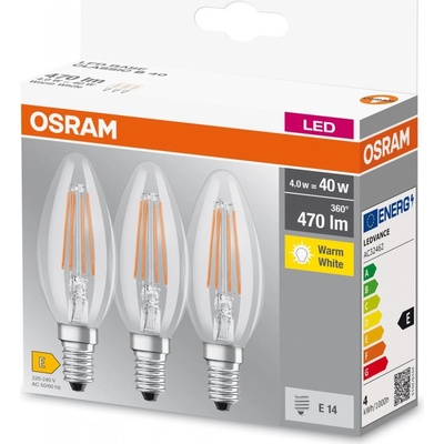 Osram Sada LED žárovek svíčka, 4 W, 470 lm, teplá bílá, E14, 3 ks