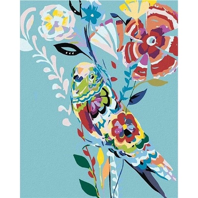 zuty Malování podle čísel Ptáček a malované květy 80 x 100 cm vypnuté plátno na rám