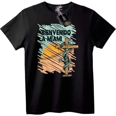 NOONEBRAND Тениска Welcome to Miami Кръст - M, Black