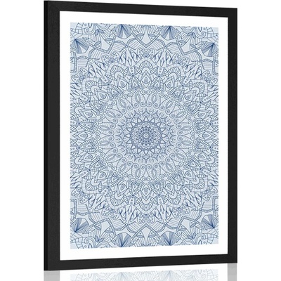 Plakát s paspartou detailní ozdobná Mandala v modré barvě - 40x60 no frame