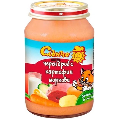 Слънчо Месно-зеленчуково пюре Слънчо - Черен дроб с картофи и моркови, 190 g (2514)