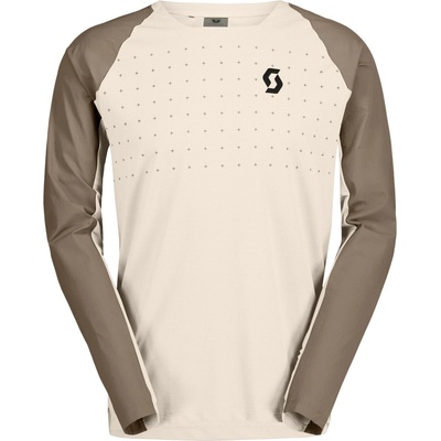 Scott Мъжка фланелка с дълъг ръкав за колоездене Scott Tee Trail Vertic Pro L/S Cycling jersey - Cotton White / Toast Beige - размер XL (056-3348-0415)