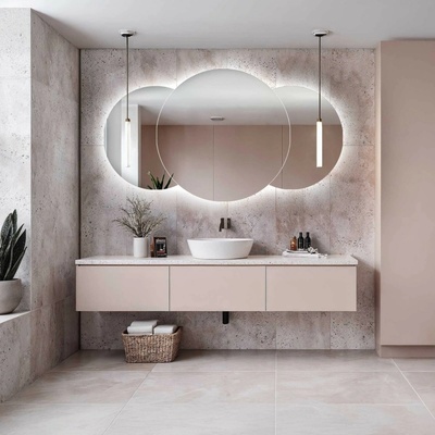 Alfaram Súprava kúpeľňových zrkadiel s podsvietením - UNIVERSE DOUBLE LED Fi 80 + 2 x 30x60