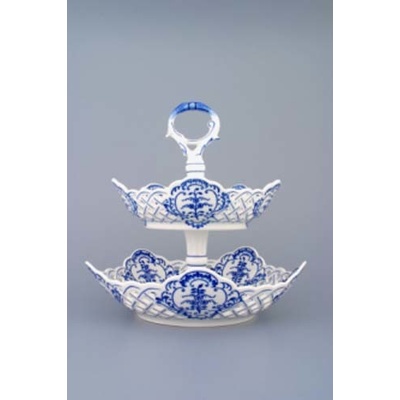 Cibulák etažér dvojdielny misy päťhranné porcelánová tyčka 27 cm cibulový porcelán originálny cibulák Dubí