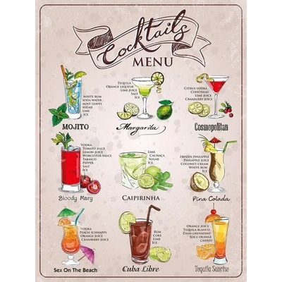 Plechová cedule COCKTAIL MENU 30x40cm