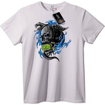 NOONEBRAND Тениска Череп Пламък и Змия - 2XL, White