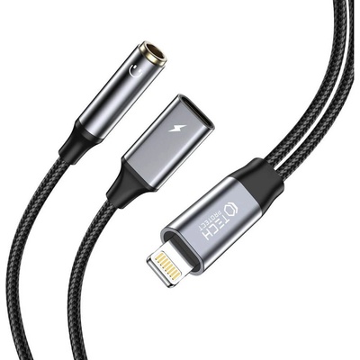 Tech-Protect Ultraboost Lightning to 3.5mm Adapter - Lightning адаптер към 3.5 аудио изход и Lightning изход (15 см) (черен) (THP2410)