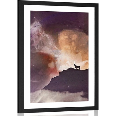Plakát s paspartou tajemné vytí vlka - 20x30 white