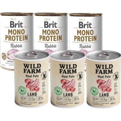 Brit Mono Protein Rabbit 3 x 400 g & Wild Farm Pate Lamb 3 x 400 g