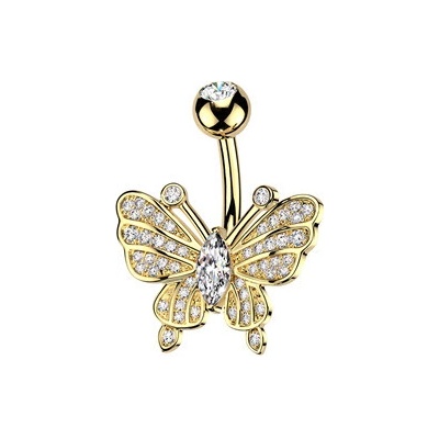 Šperky4U Zlacený piercing do pupíku motýlek WP0120-GD