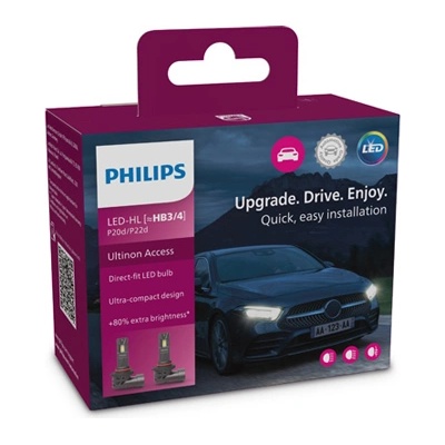 Philips Крушка, LED, фар за дълги светлини PHILIPS HB3/4, 12V, 20W, 6000K, 1800lm, 2 бр