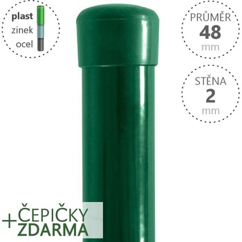 Zelený plotový sloupek DAMIPLAST® pozinkovaný a poplastovaný, průměr 48mm, síla stěny 2,0mm, délka 3000mm Délka v mm:: 2200