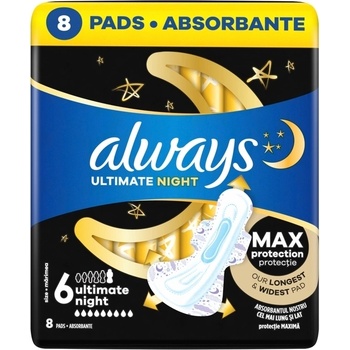 Always Ултра Найт, Размер 6, дамски превръзки, Дуо, s6, 8бр (8700216213905)