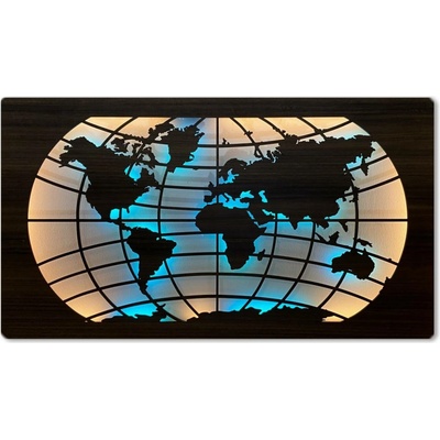 Li-Go "Mapa světa rovnoběžky" světelný RGBW obraz 230V 125x74cm provedení povrchu: dub světlý