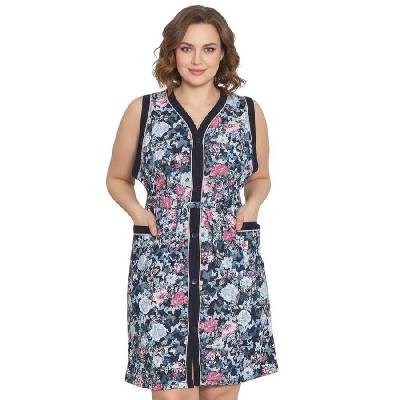 Дамски домашен халат без ръкав в тъмносиньо с рози