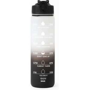 WARAGOD Мотивационна бутилка за вода Hydrate 1000ml, черна/бяла (WAR002016)