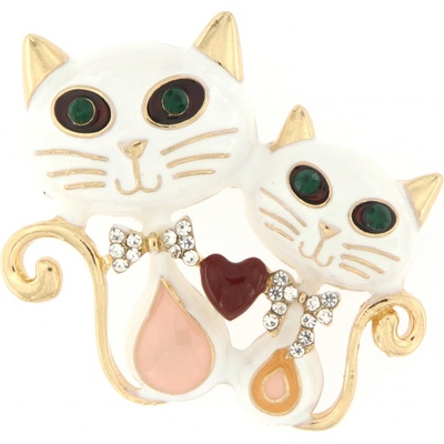 Biju brož zamilované kočky se zirkony bílá 9001492-4