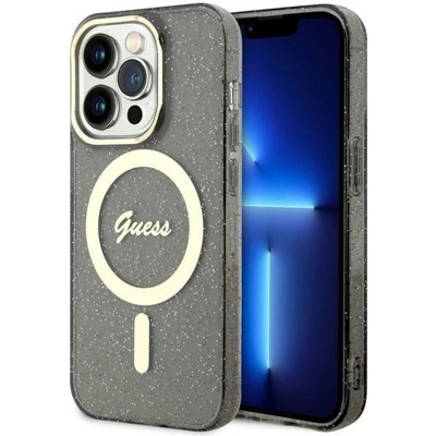 GUESS Кейс Guess GUHMP14LHCMCGK за iPhone 14 Pro 6.1", черен / черен, твърд, Glitter Gold MagSafe (GUE002742-0)