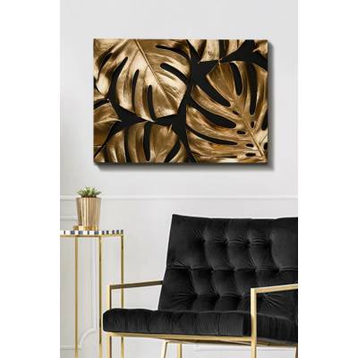 ASIR Obraz na plátně ZLAT MONSTERA NA ČERNÉM 100 x 70 cm