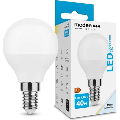 Modee Lighting LED žiarovka E14 4,9W 6000K MINI G45 40W
