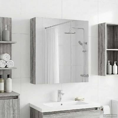 vidaXL Шкаф с огледало за баня с рафт Сив Сонома 60 x 14, 5 x 70 см (889060)