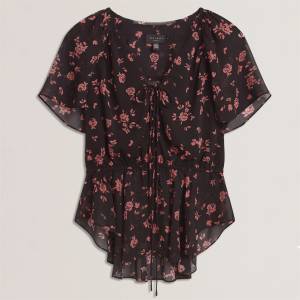Ted Baker Ted Baker Soft Woven Peplum Top - Black