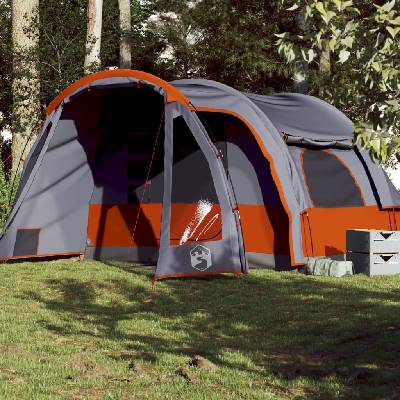 vidaXL Семейна палатка, 6-местна, сиво-оранжева, водоустойчива (94733)