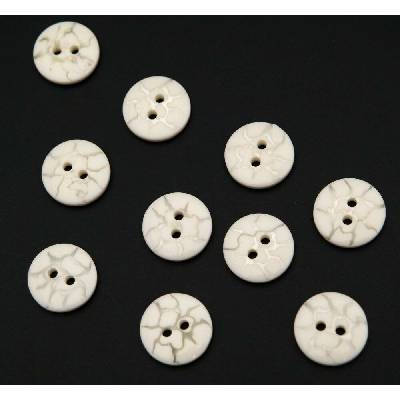 Dierkový gombík - mramorový efekt - lesklý - lomená biela - priemer 1,5 cm