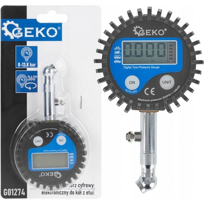 GEKO Manometr digitální na měření tlaku pneu, 0-13,8bar, s koncovkou 45° G01274