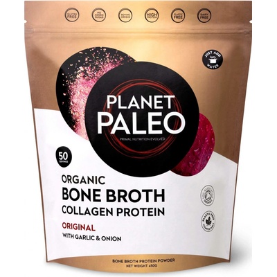 Planet Paleo BIO Sušený čistý hovězí vývar 450g hovězí vývar z kostí s česnekem a cibulí